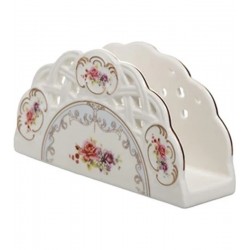 Porta Guardanapo 13x4x7cm Branco Mon Cheri Em New Bone China Com Borda Dourada